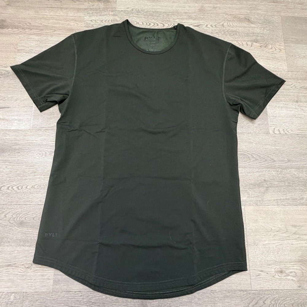 BYLT Basics Drop Cut LUX Shirt Mens Large Forest Green Curved Hem Stretch Tee